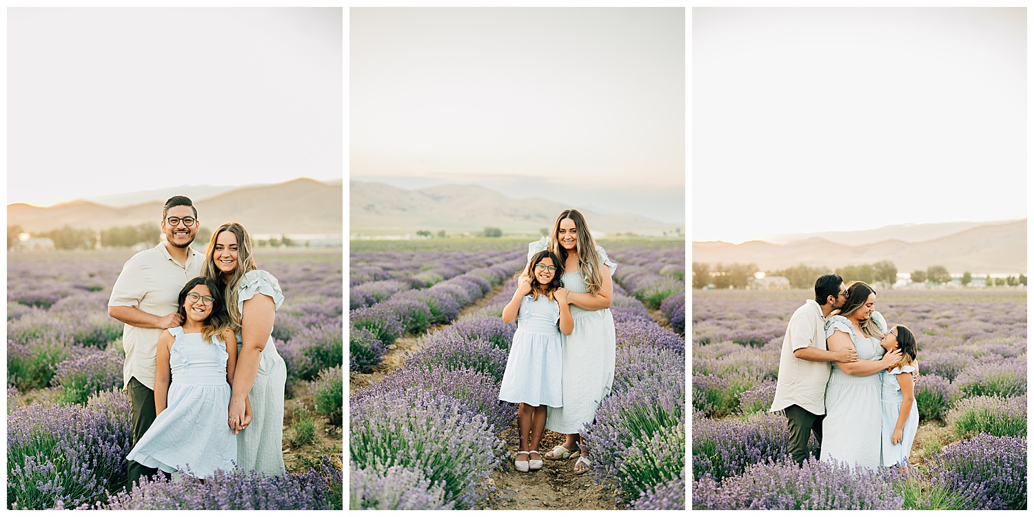 Collage of family pictures at the Mona lavender fields. 