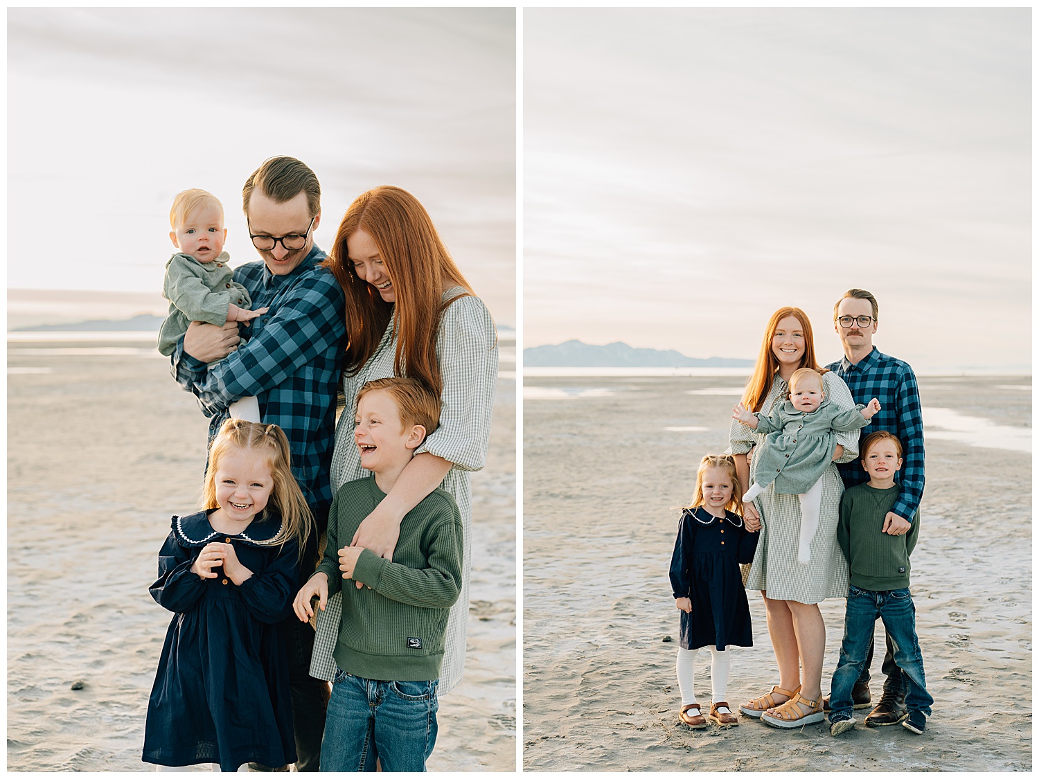 An individual family with 2 daughters and a son family picture at Saltair. 